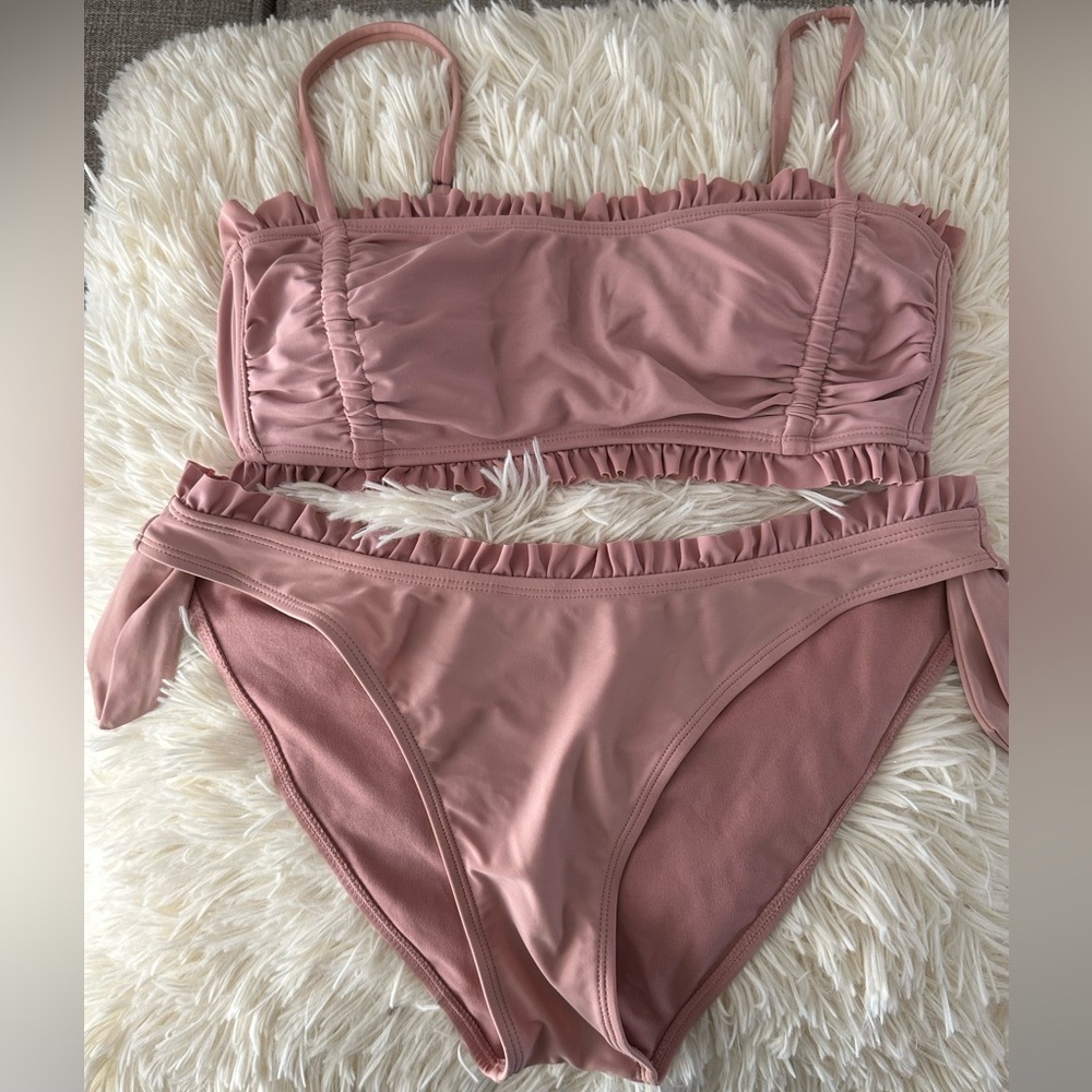 Xhilaration Swim. Pretty pink blush ruffle details. Back coverage.